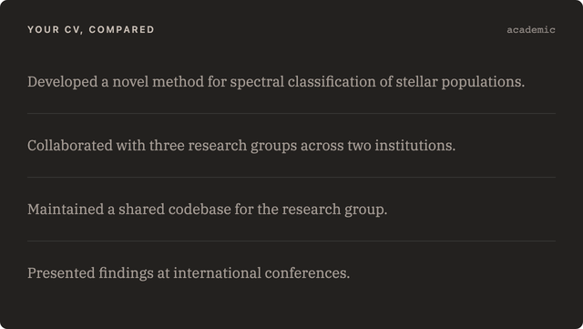 A CV line written in academic language